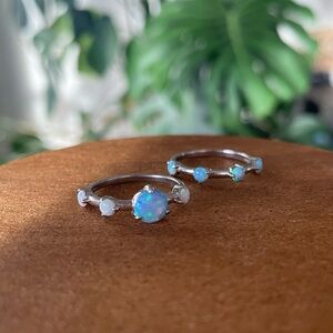 Opal Rings Mermaid Ocean Blue and Snow White October birthstone 925 size 6